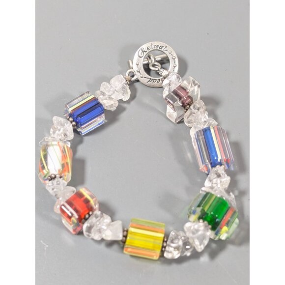 Colorful Art Glass Rock Crystal Beaded Bracelet Boho 6.5" - Picture 7 of 9